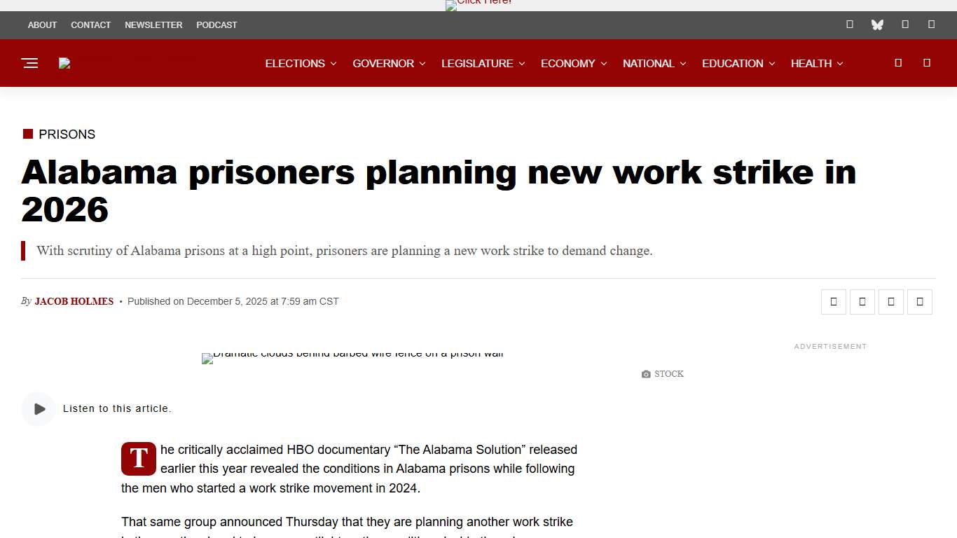 Alabama prisoners planning new work strike in 2026