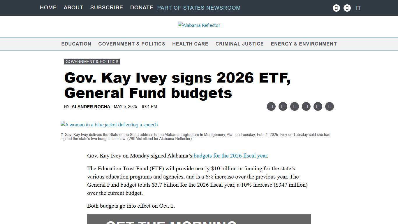 Gov. Kay Ivey signs 2026 ETF, General Fund budgets | Alabama Reflector